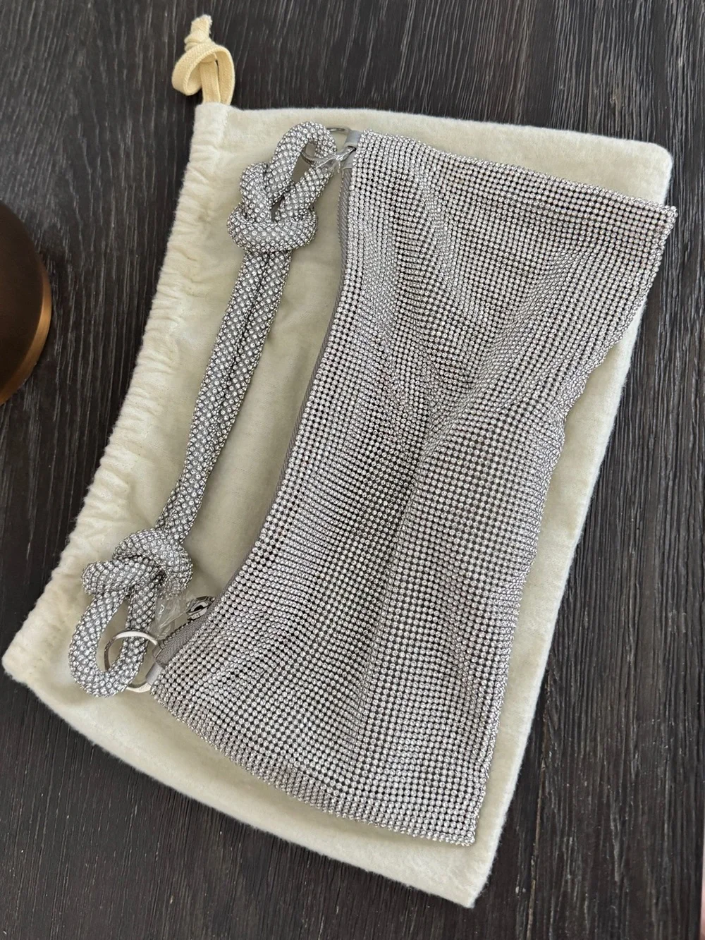 cult gaia Silver Crystal Mesh Evening Clutch